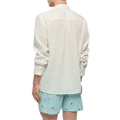 Polo Uomo a maniche lunghe in lino bianco modello retro