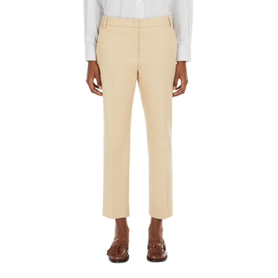 Pantalone Donna a sigaretta in cotone stretch beige modella frontale