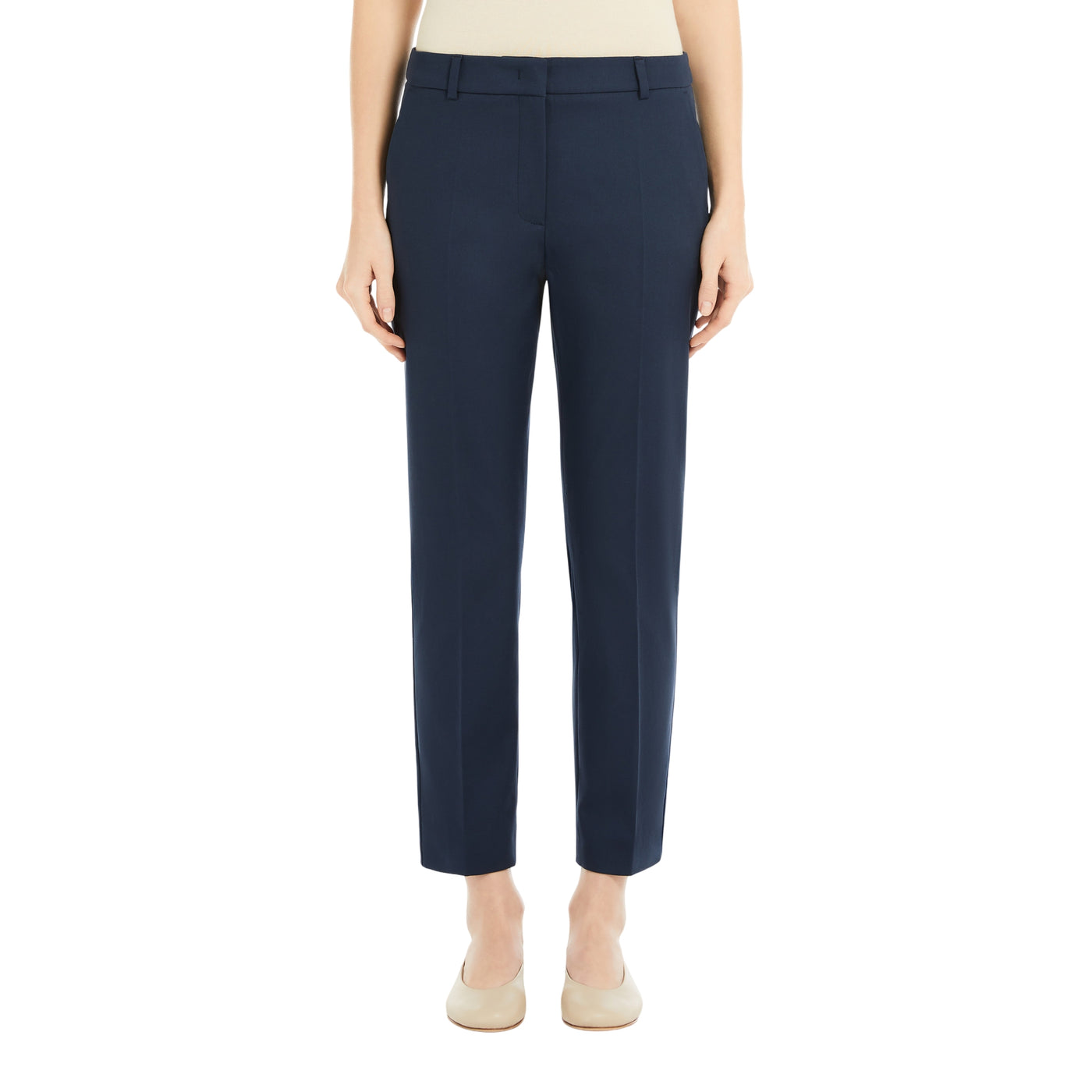 Pantalone Donna a sigaretta in cotone stretch blu modella frontale