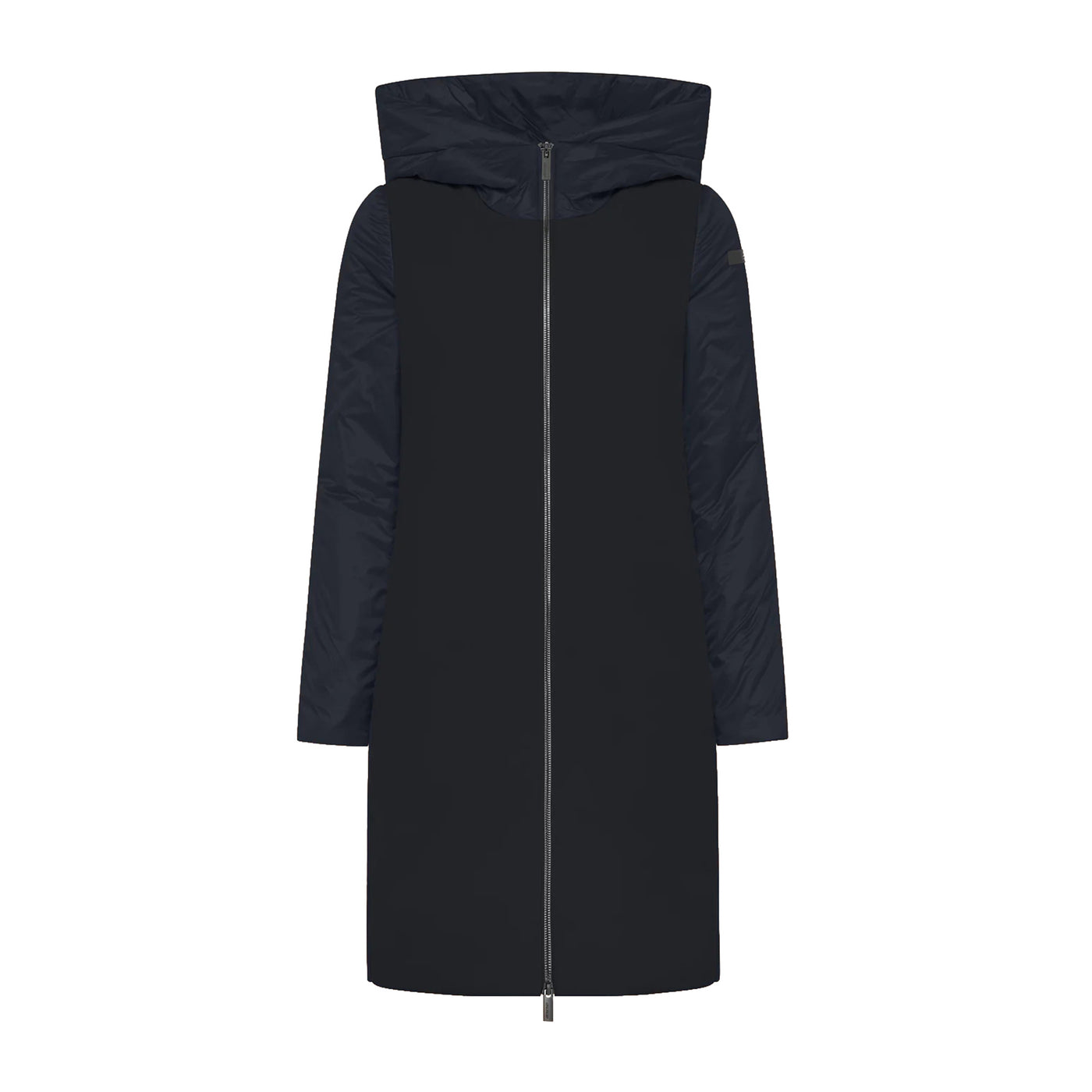 Parka Donna Blu, idrorepellente con cappuccio ampio e logo applicato