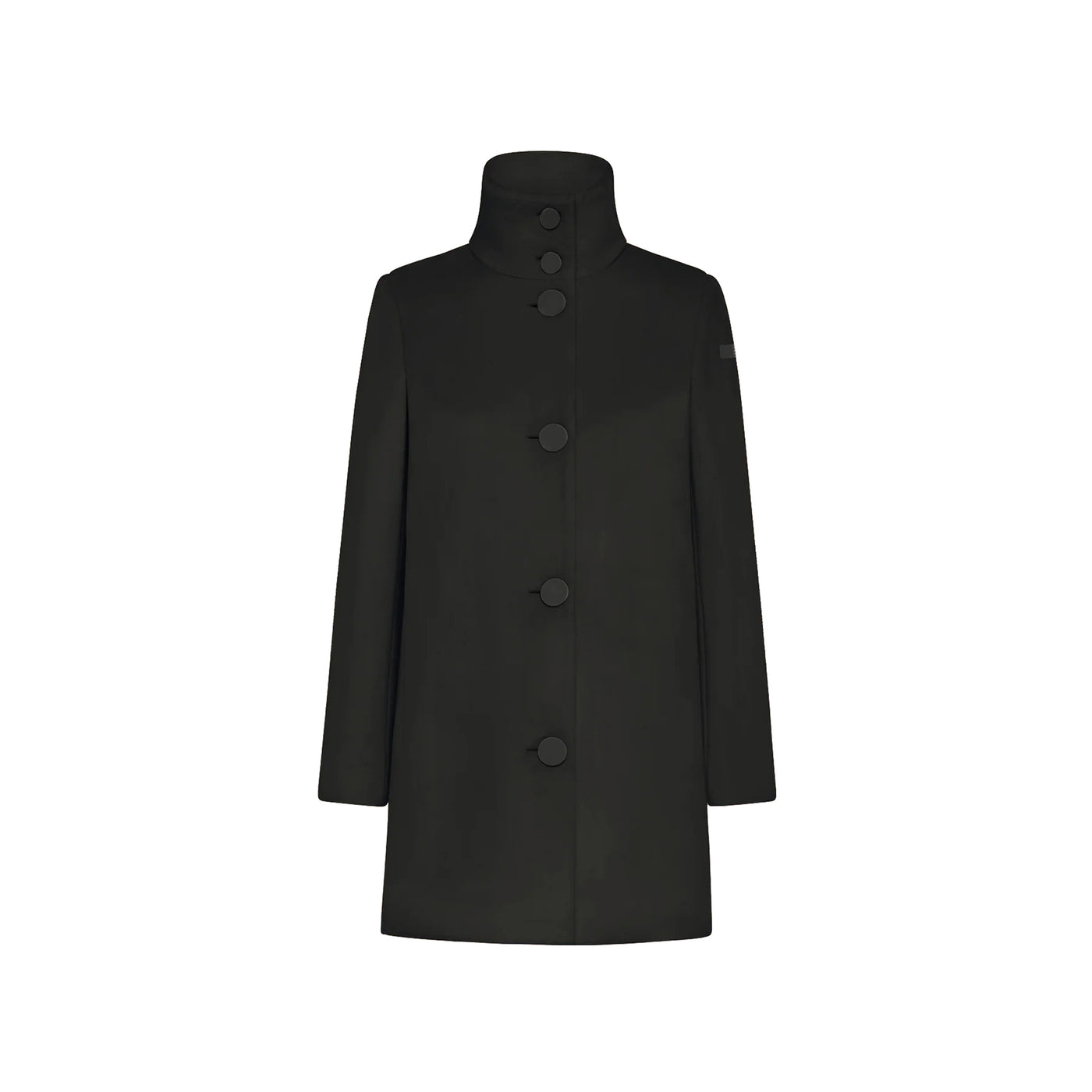 Cappotto Donna Velvet Nero con bottoni frontali e logo sulla manica 