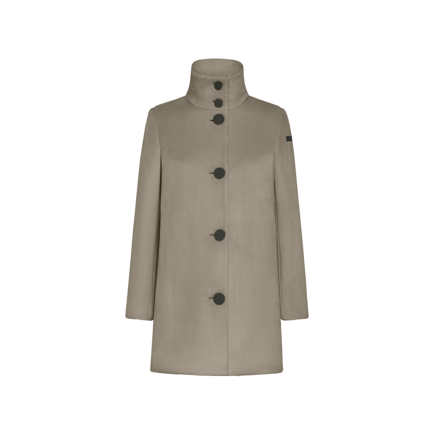 Cappotto Donna Beige in velluto, con bottoni frontali e logo sulla manica 