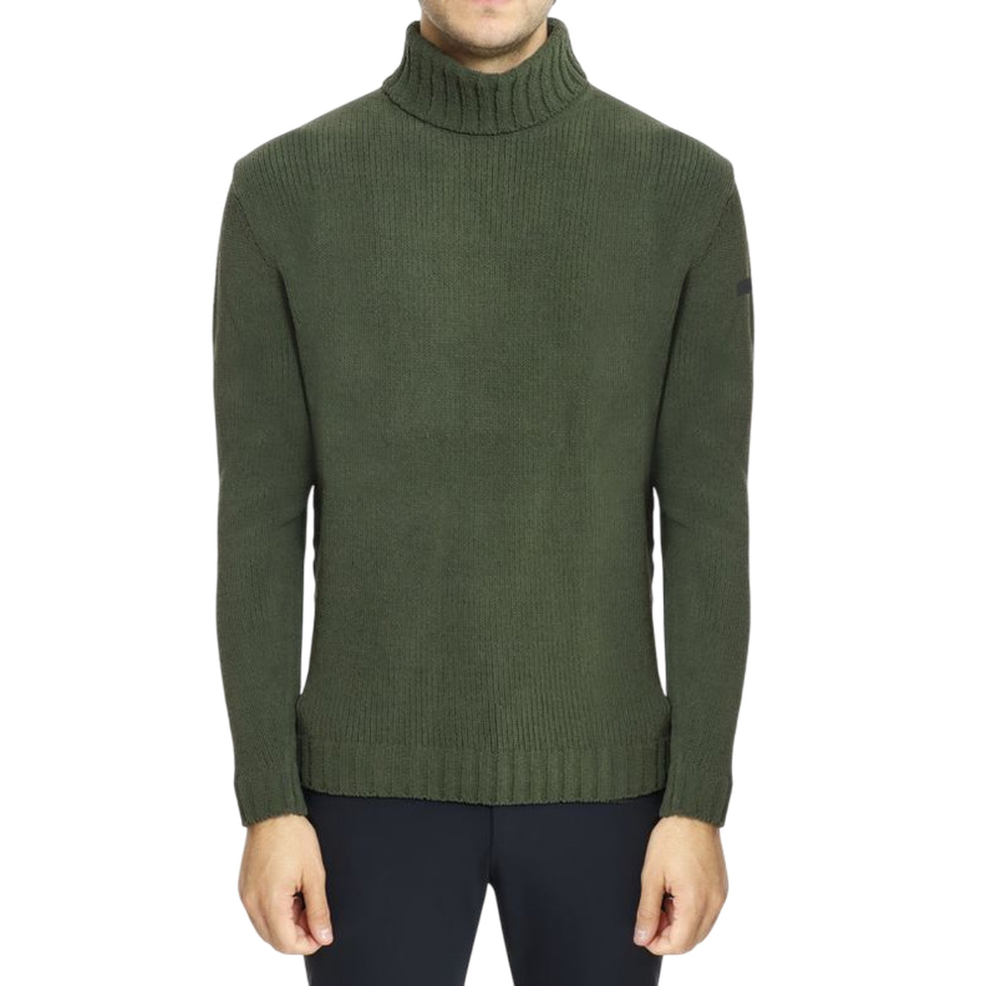 Maglione Uomo con collo a coste inglesi Verde militare modello frontale