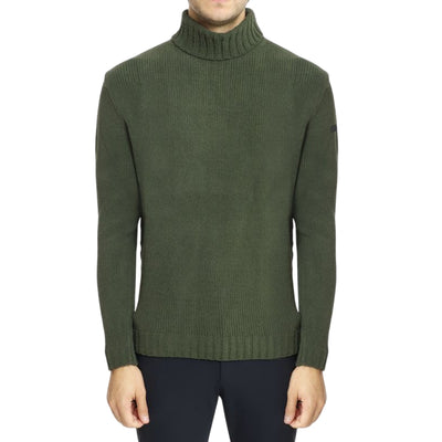 Maglione Uomo con collo a coste inglesi Verde militare modello frontale