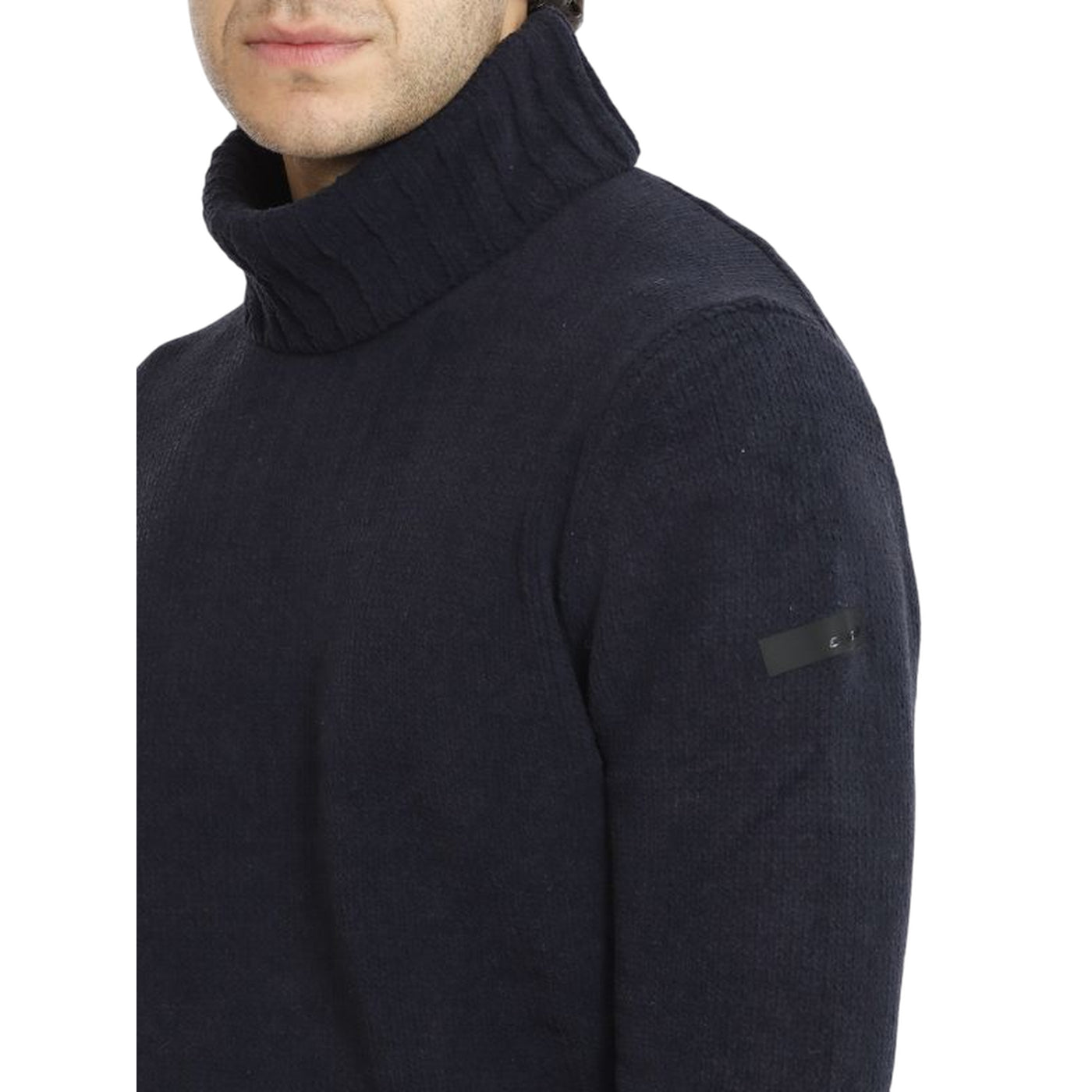 Maglione Uomo con collo a coste inglesi Blu scuro dettaglio laterale