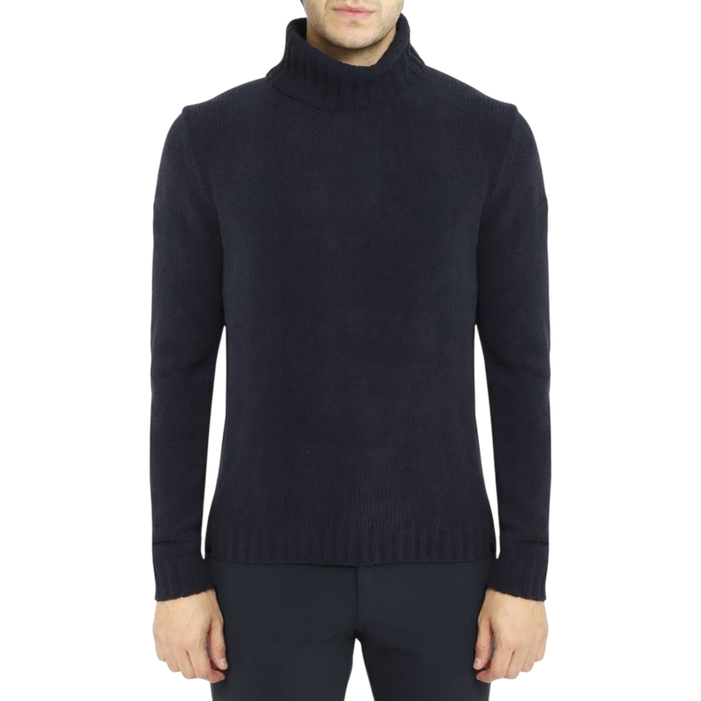 Maglione Uomo con collo a coste inglesi Blu scuro modello frontale