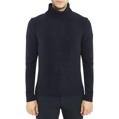 Maglione Uomo con collo a coste inglesi Blu scuro modello frontale