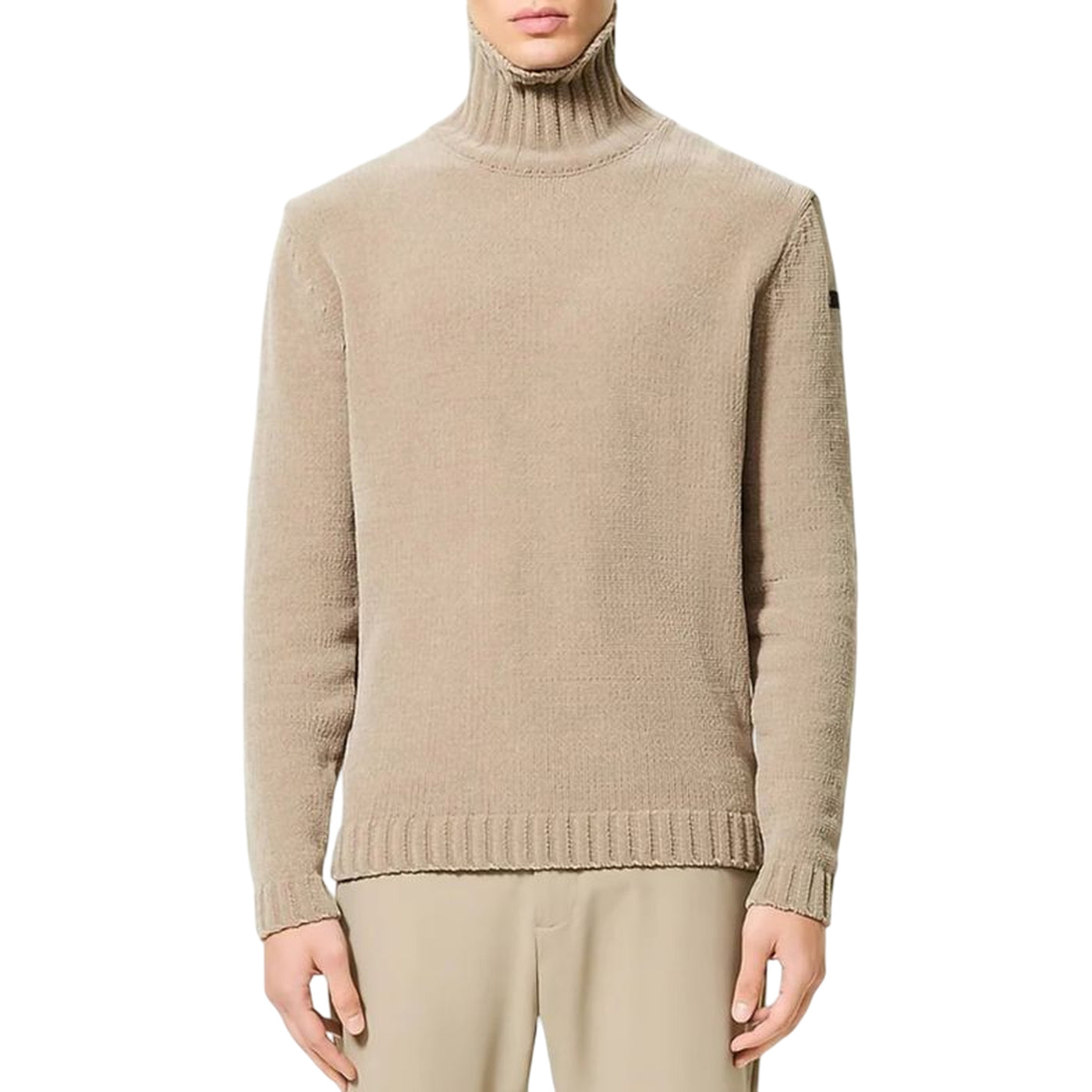 Maglione Uomo con collo a coste inglesi Beige modello frontale