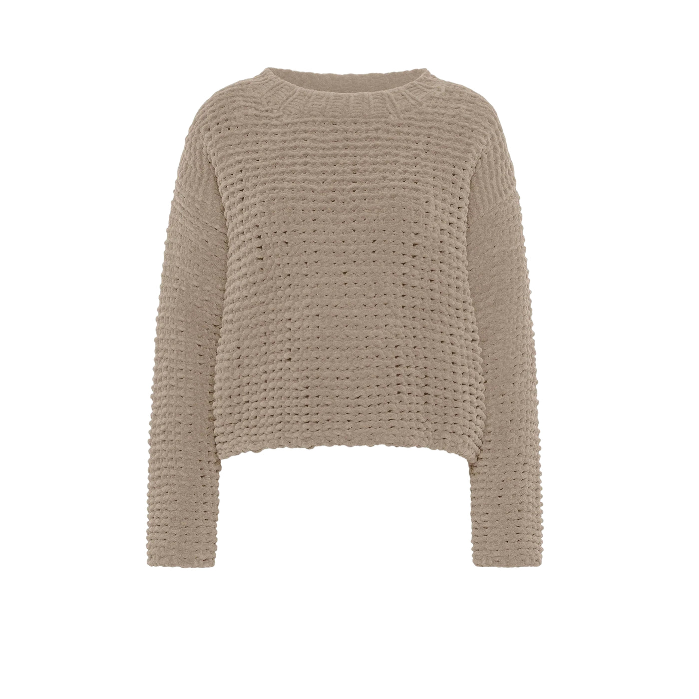 Maglia Donna cropped in ciniglia, a girocollo, con spalline scese