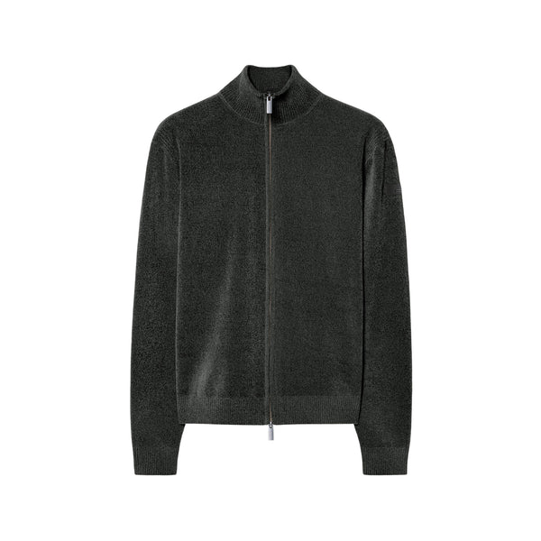 Cardigan Uomo Verde, in ciniglia con finiture a costine
