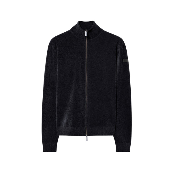 Cardigan Uomo Blu, chiusura full zip con finiture a costine