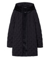 Parka Donna Nero, effetto matelassé, con cappuccio in velluto 