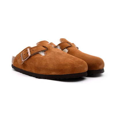 Sabot Donna modello Boston, con pelo e fibbia metallica 