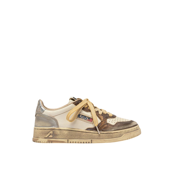 Sneakers Donna Vintage in pelle marrone e argento