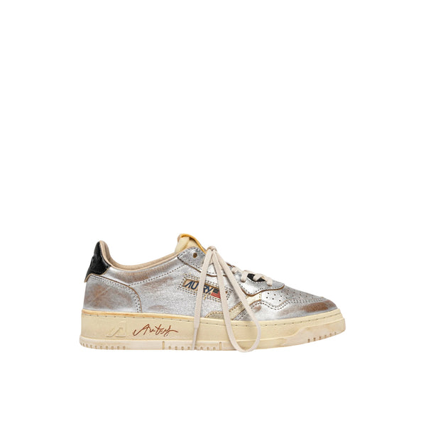 Sneakers Donna Vintage in pelle argento e nero