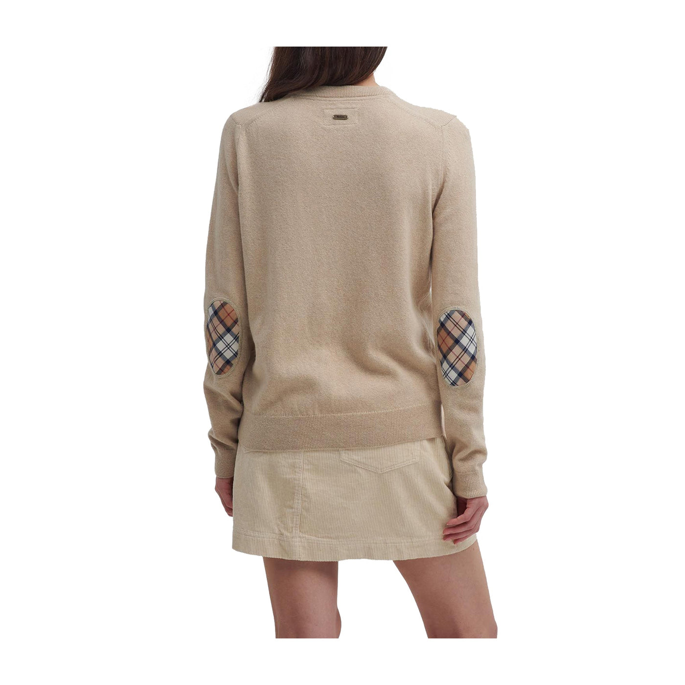 Cardigan Donna con toppe sui gomiti Beige modella retro