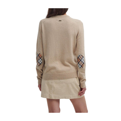 Cardigan Donna con toppe sui gomiti Beige modella retro