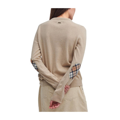 Cardigan Donna con toppe sui gomiti Beige modella retro