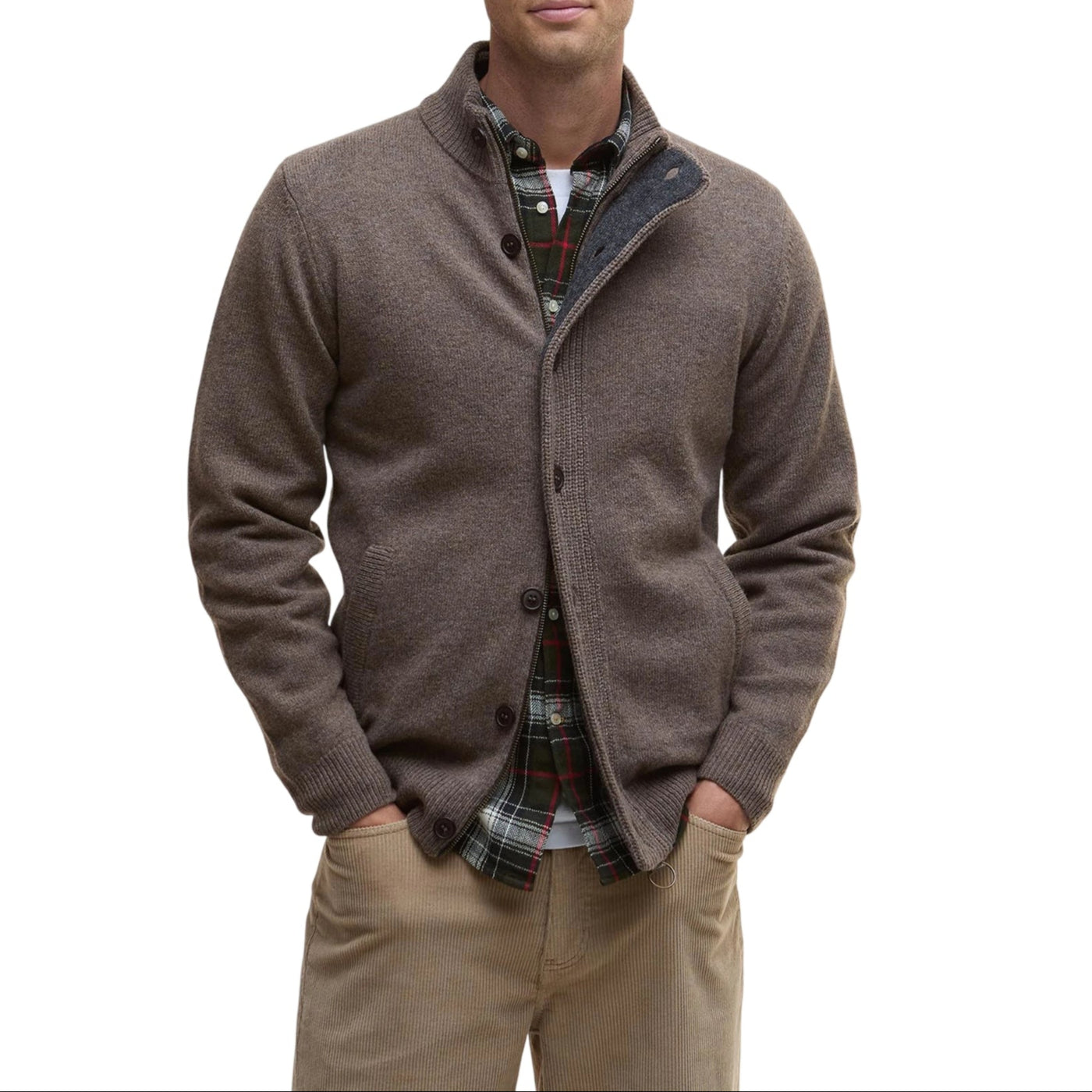 Cardigan Uomo con bottoni frontali e collo alto a costine