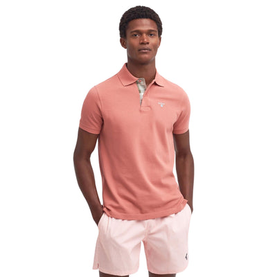 Polo Uomo in cotone rosa con finiture tartan modello frontale