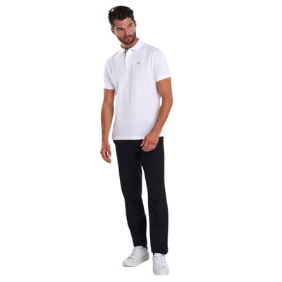 Polo Uomo in cotone bianco con finiture tartan modello intero frontale