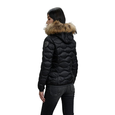 Piumino Donna Aldie con pelliccia Nero modella retro
