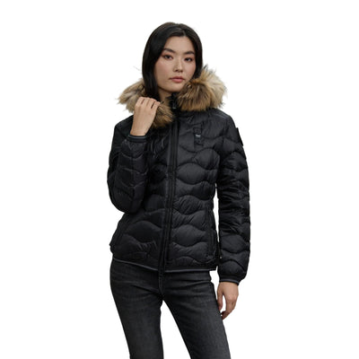 Piumino Donna Aldie con pelliccia Nero modella frontale