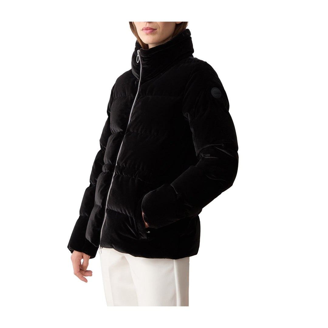 Women's Short Down Jacket in Black Velvet - Colmar | Old England Women's Short Down Jacket in Black Velvet - Colmar | Old England