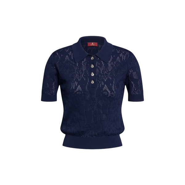 Polo tricot Donna con motivo tribale Navy