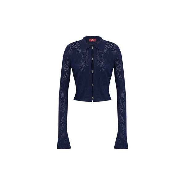Cardigan Donna Slim con motivo tribale navy