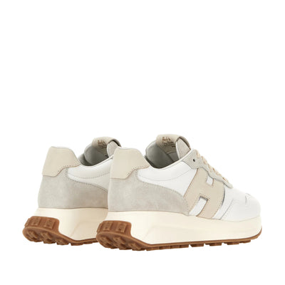 Sneakers Donna H641 Bianco/Beige, con suola in gomma rialzata
