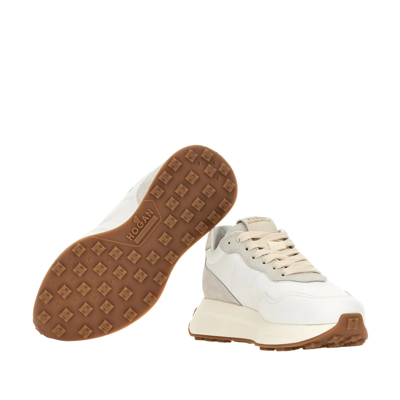 Sneakers Donna H641 Bianco/Beige, con suola in gomma rialzata