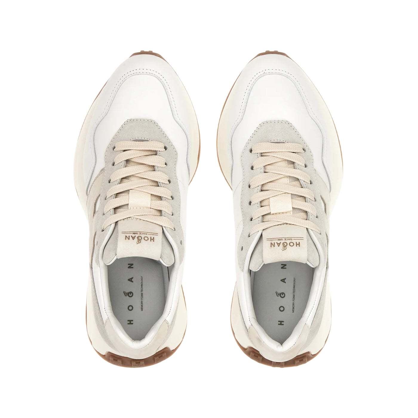 Sneakers Donna H641 Bianco/Beige, con suola in gomma rialzata
