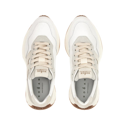 Sneakers Donna H641 Bianco/Beige, con suola in gomma rialzata