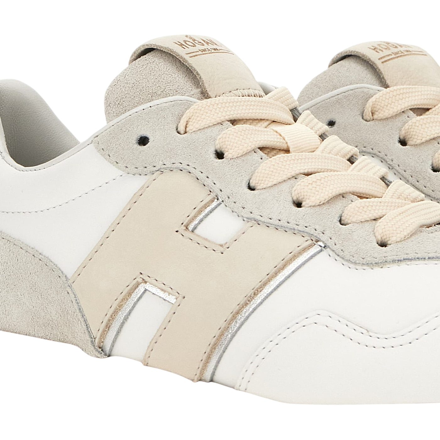 Sneakers Donna H641 Bianco/Beige, con suola in gomma rialzata