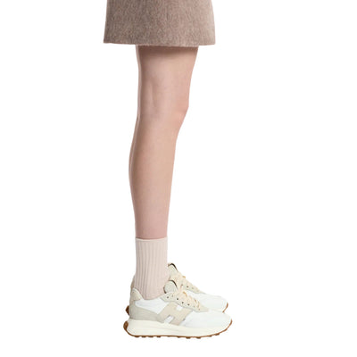 Sneakers Donna H641 Bianco/Beige, con suola in gomma rialzata