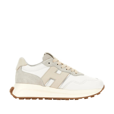 Sneakers Donna H641 Bianco/Beige, con suola in gomma rialzata