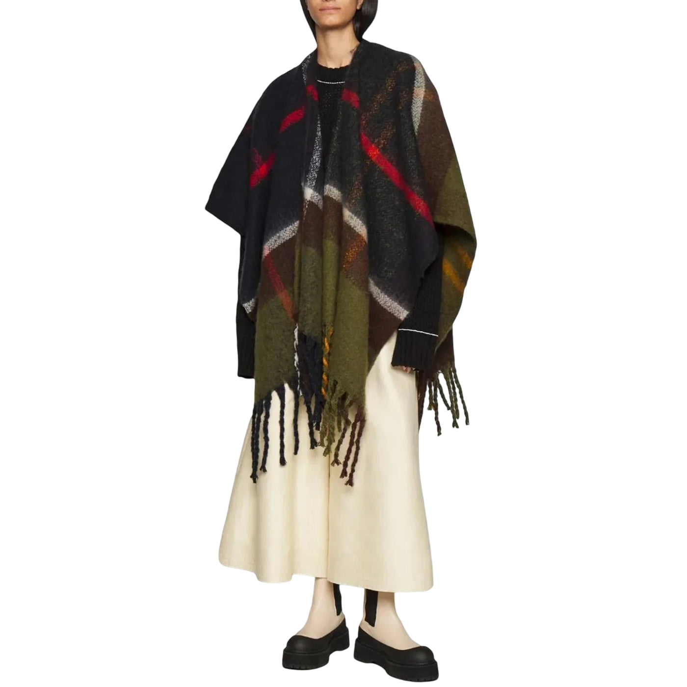 Mantella Donna con bordi sfrangiati e motivo tartan