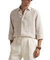 RALPH LAUREN Camicia Lino Righe Beige Bianco Collo Button-Down