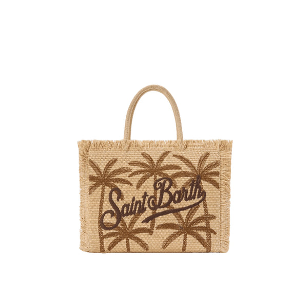 SAINT BARTH Borsa Vanity Regular Paglia Ricamo Palme