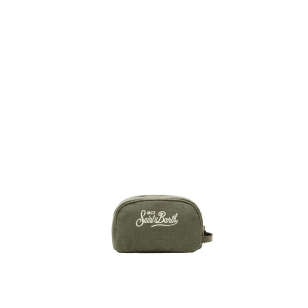 SAINT BARTH Beauty Bag Westwood Lino Verde Logo Ricamato