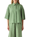 Camicia Donna Rito in lino verde modella frontale