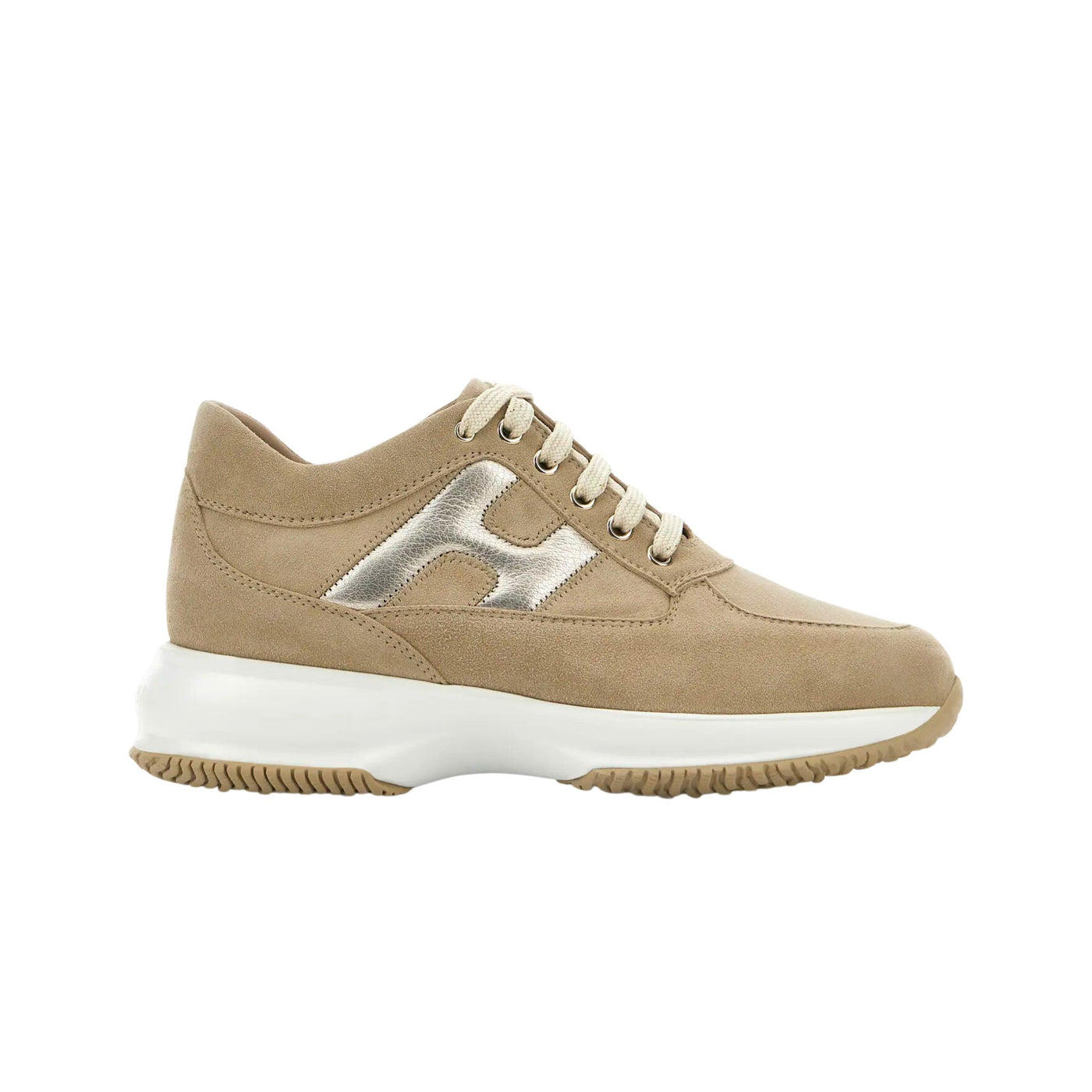 Women's suede shoe with silver logo