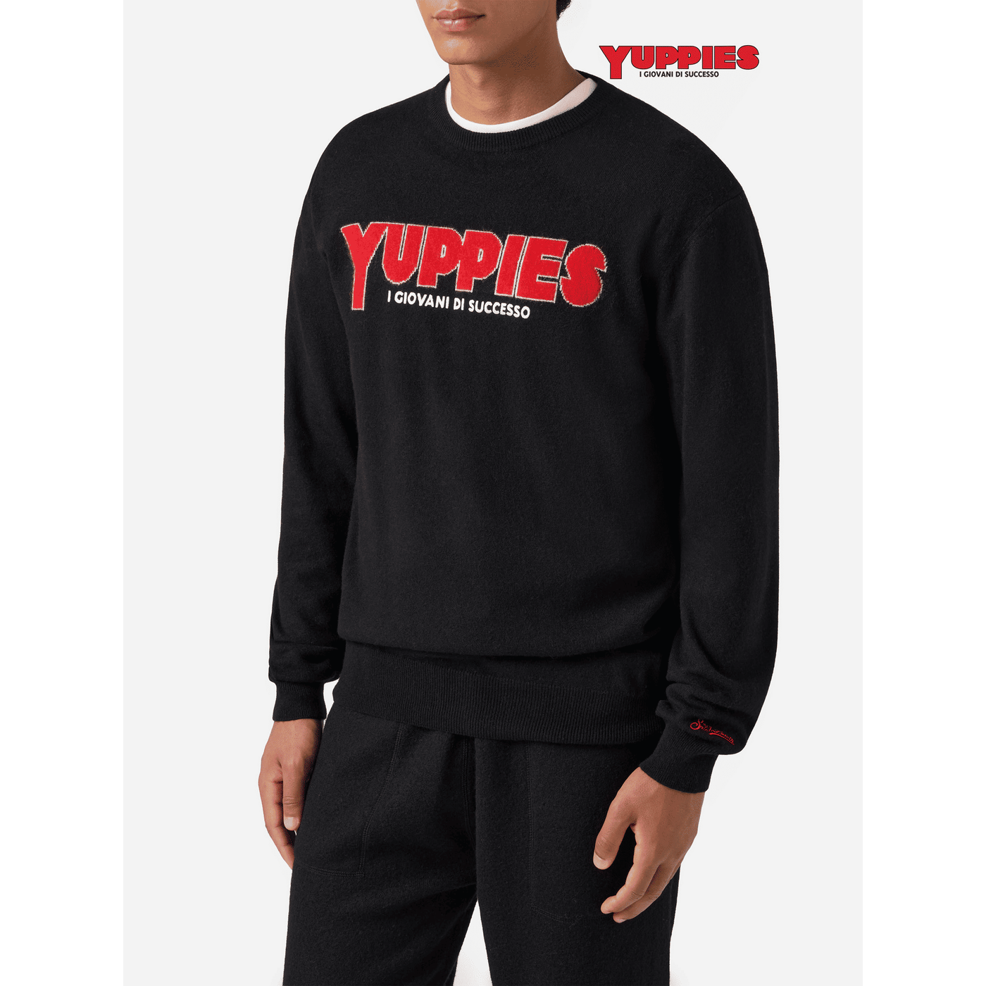 Maglione Heron light nero con jacquard Yuppies e ricamo | YUPPIES SPECIAL EDITION