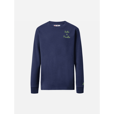 T-shirt Luton in cotone blu a maniche lunghe con ricamo Bello e Monello