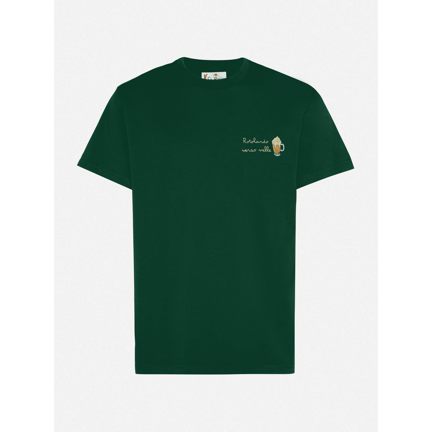 T-shirt Arnott warm touch in cotone verde con ricamo Rotolando verso valle