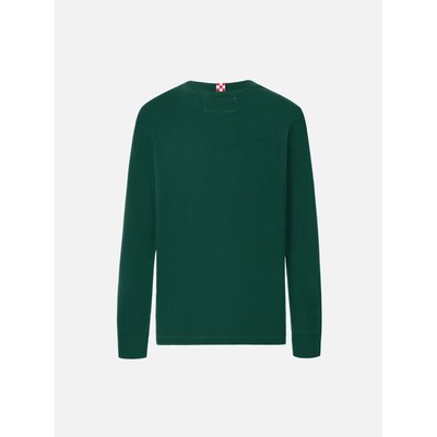 T-shirt Luton in cotone verde a maniche lunghe con ricamo Me ne vado dai nonni