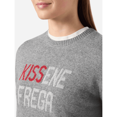 Maglione New Queen in misto cashmere grigio con jacquard lurex Kissenefrega