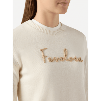 Maglione New Queen in misto cashmere bianco con ricamo lurex Favolosa