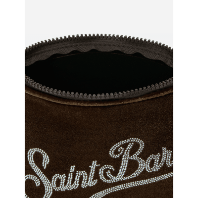 Pochette Aline Velvet in velluto cammello e strass